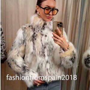 ZARA ZW COLLECTION FAUX FUR SHORT COAT ECRU BLACK 4360/243 SMALL S VIRAL LUXURY